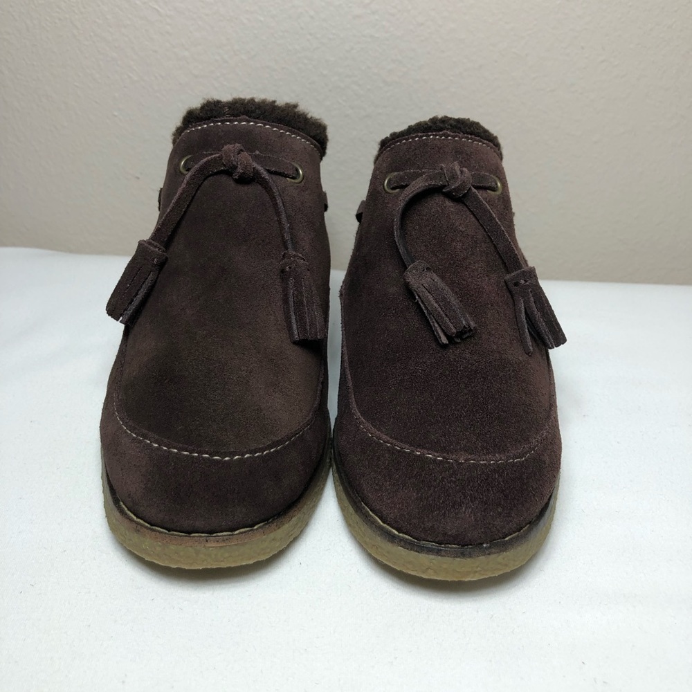 Lands' End Women's Leather Chalet Tassel Fur Lining Brown Mules Clogs 8B‎ - Picture 9 of 14